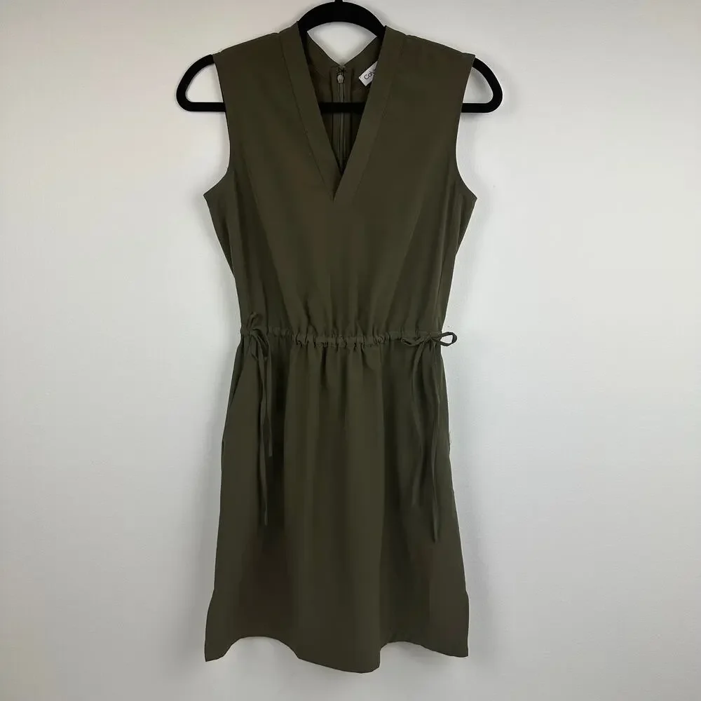 Calvin Klein Womens Sleeveless Cinched Waist Tie V-Neck Casual Green Dress 2
